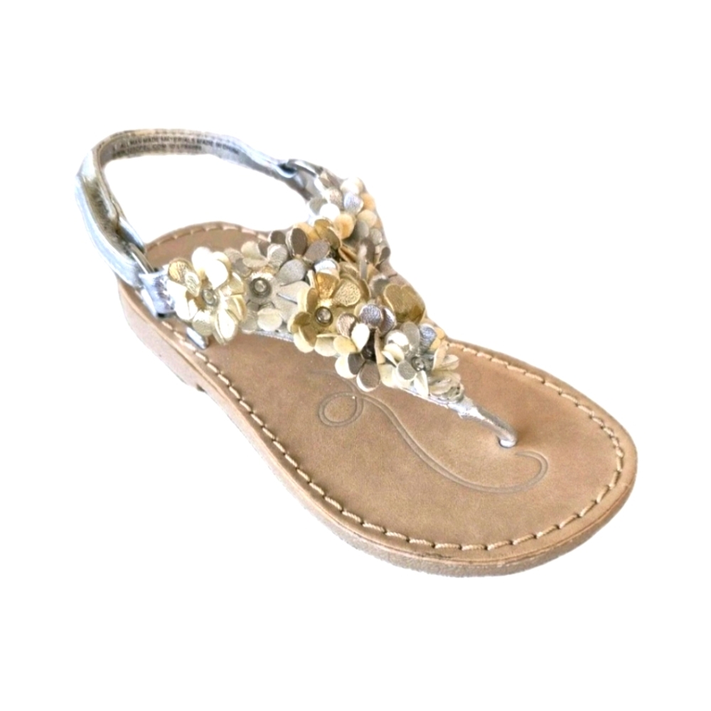 Seven 7 Girl's Shoes Gold & Silver Floral Embellished Slingback Sandals Size 8